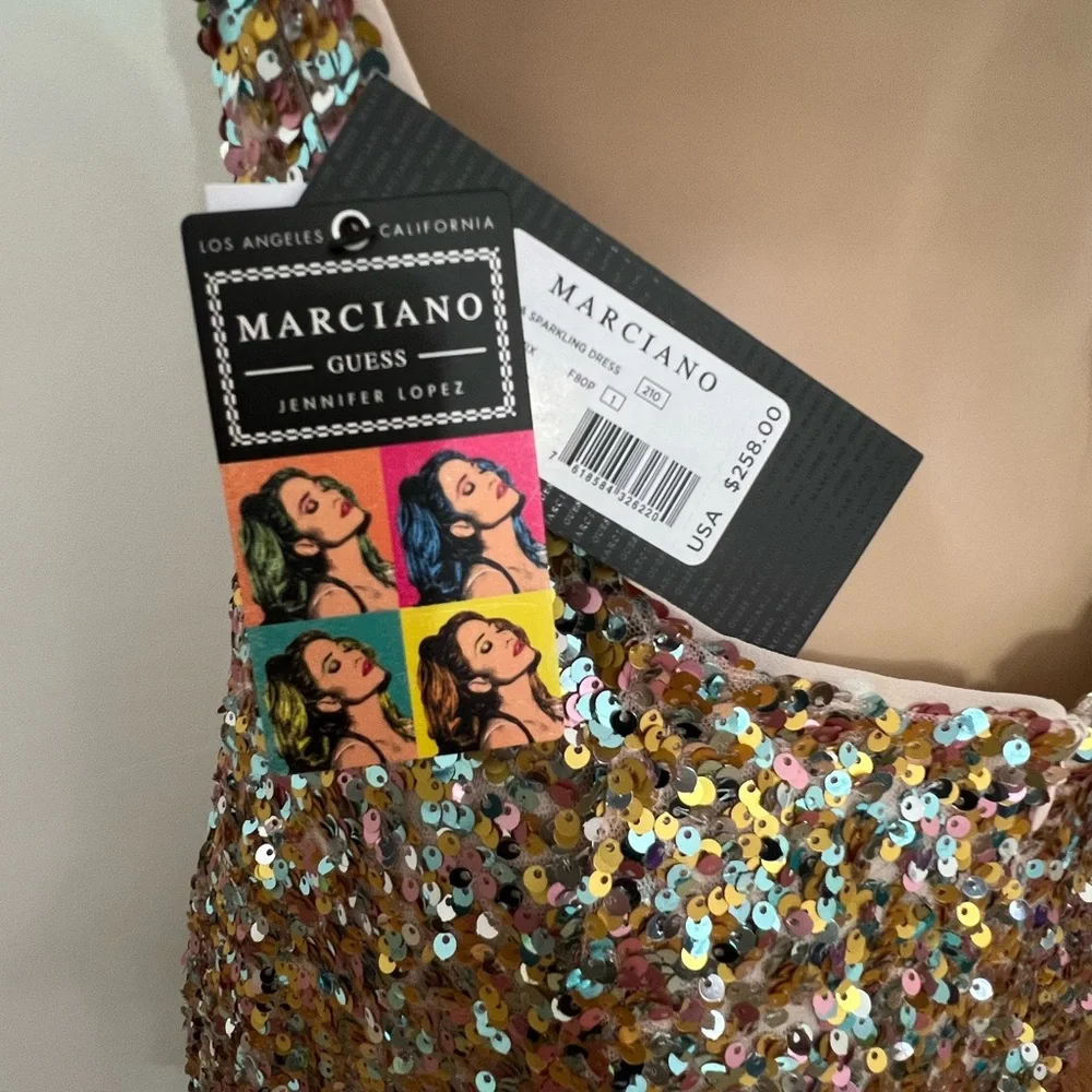 Marciano Limited Edition Shimmering Gold Sequin Halter Gown - Picture 8 of 9